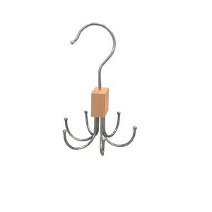 Rotating Tie and Belt Rack Organizer Wood Chrome 6 Hook Swivel Closet Hanger